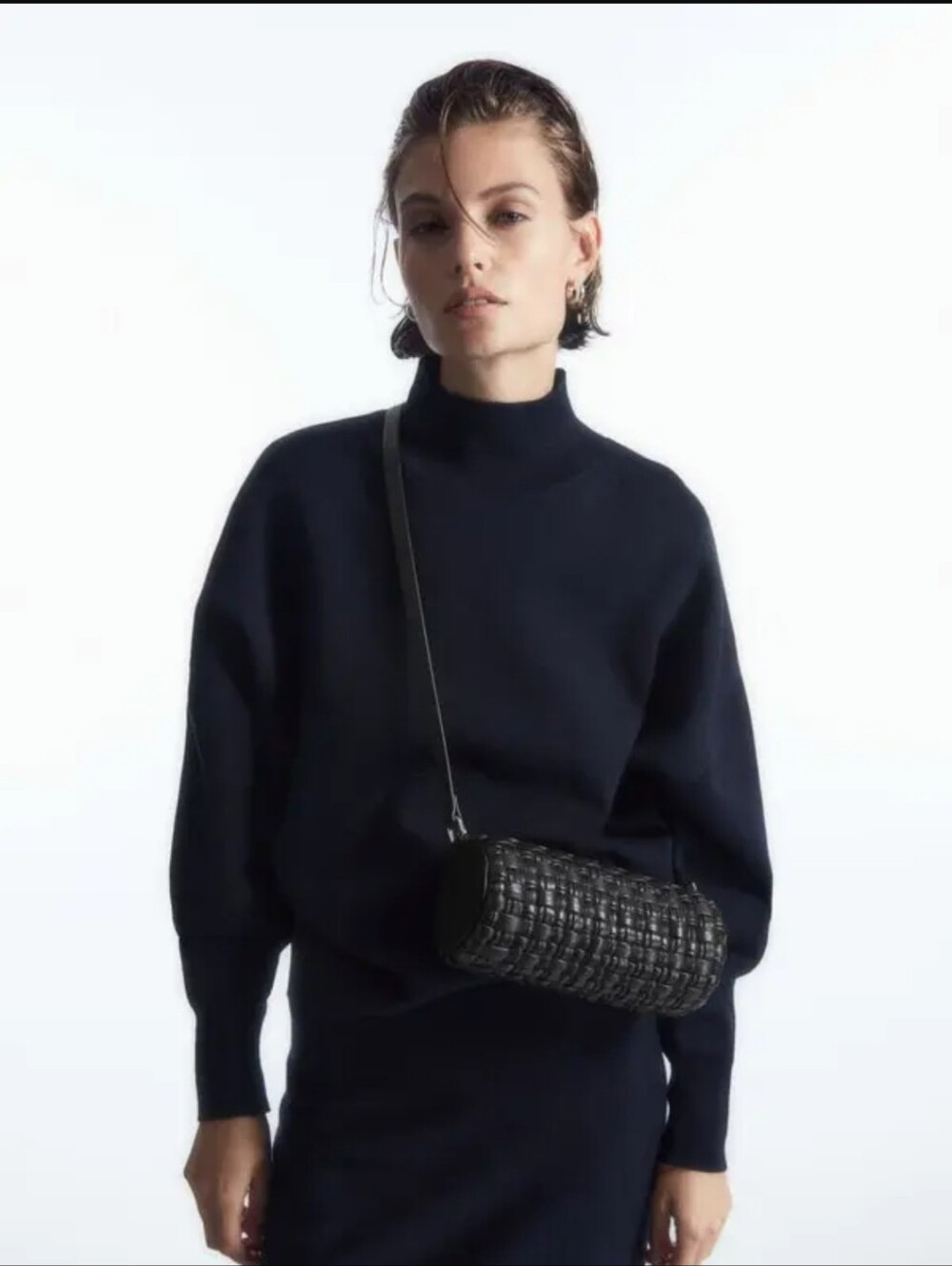 Cos Black Leather Barrel Shoulder Bag